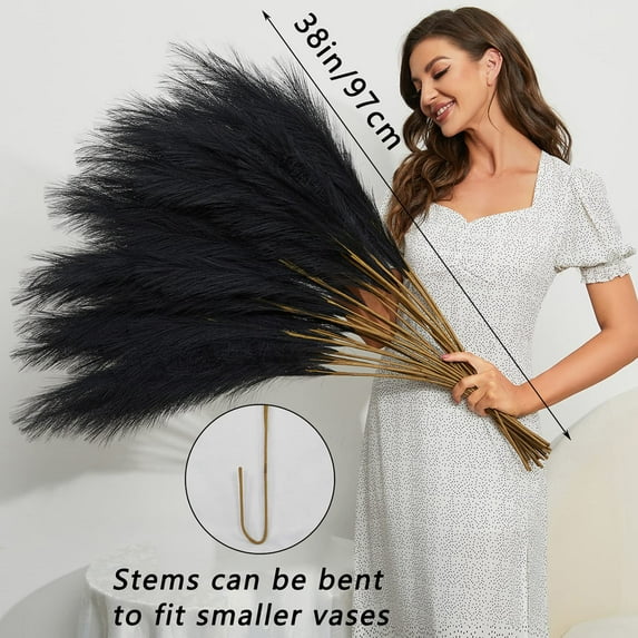 Faux Pampas Grass, 3PCS Large Tall 43'' Fluffy Artificial Fake Pompous Grass for Boho Decor Home Kitchen Wedding Decoration Floor Vase Filler