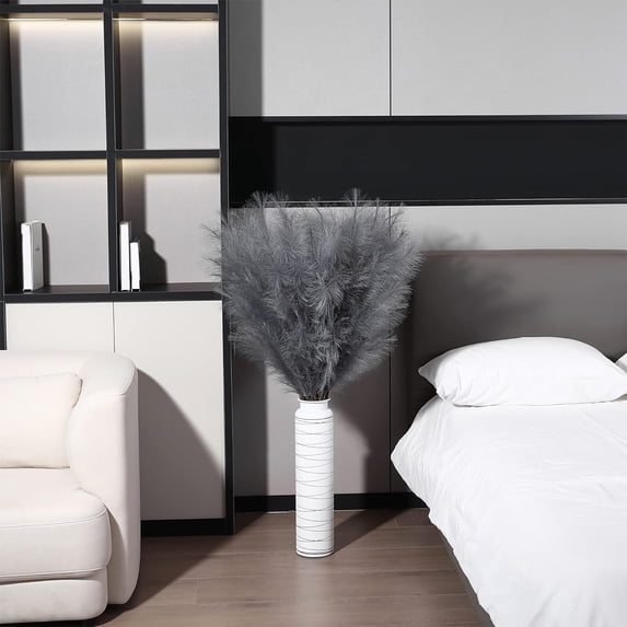 Faux Pampas Grass Velvet Artificial Flowers | Boho Home Decor | Wedding Party Centerpiece | 21.6" Tall | Gray