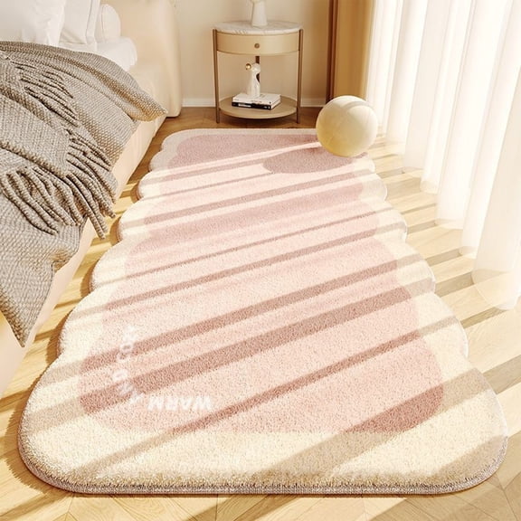 Faux Pashm Runner Rug 40x120cm Soft Striped Bedside Carpet Non-Slip Door Mat for Bedroom Living Room Entryway - Foldable Floor Mat Easy Clean Home Decor Tatami Style