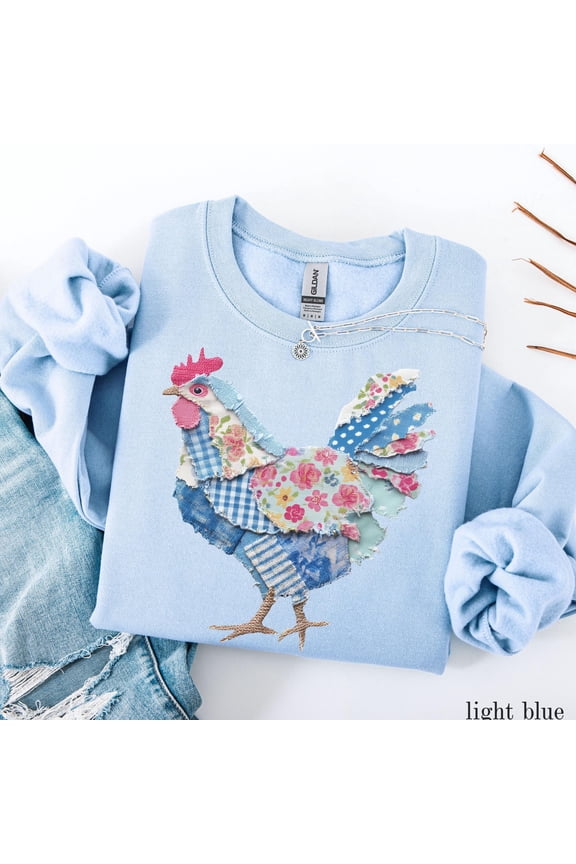 Faux Patchwork Chicken TShirt Floral Quilted Chicken Shirts for Women Grandmillenial Aesth