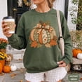 thumbnail image 1 of Faux Patchwork Fall Pumpkin Sweatshirt, Retro Halloween Autumn Thanksgiving Crewneck, 1 of 7