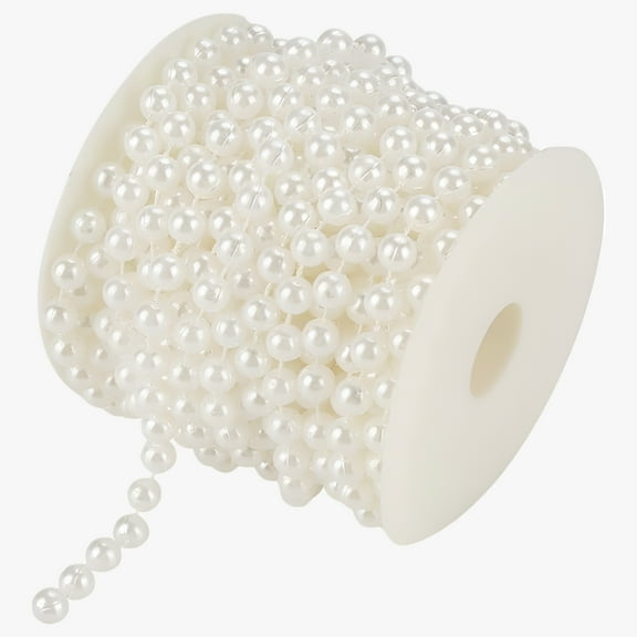 Faux Pearl Beads,Faux White Pearl Beads Garland - 10mm 11 Yds Pearl Strands Spool Pearl String, Artificial Pearl Bead Chain for Wedding Party Christmas Tree Decoration (White)
