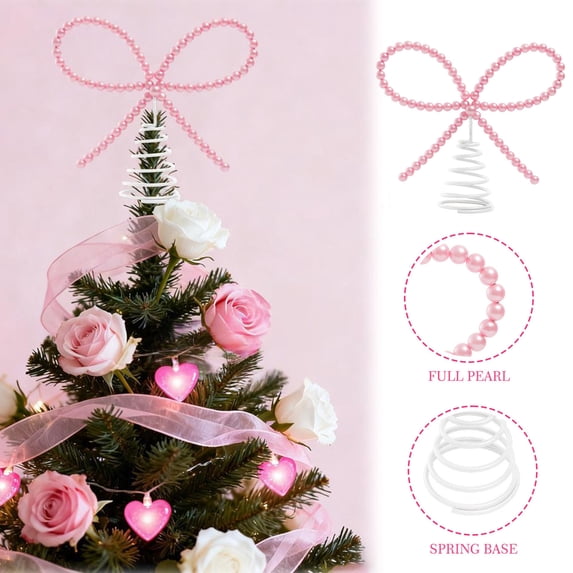 S Topper Faux Pearl Bow Christmas Tree Topper Pink Fake Pearl Beaded Bow Tree ...