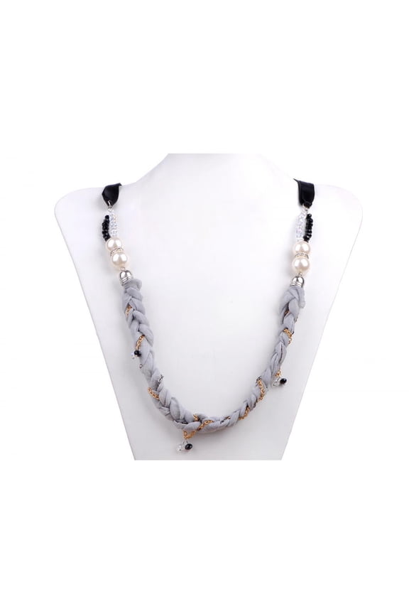 Faux Pearl Grey Fabric Gold Chain Jeweled Variety Platter Spicy Magic Necklace