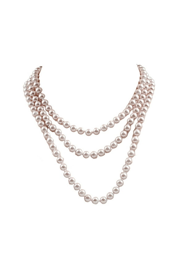 Faux Pearl Necklace Charming Sleek Glass Cluster Long Simulated Pearl Necklace for Anniversary