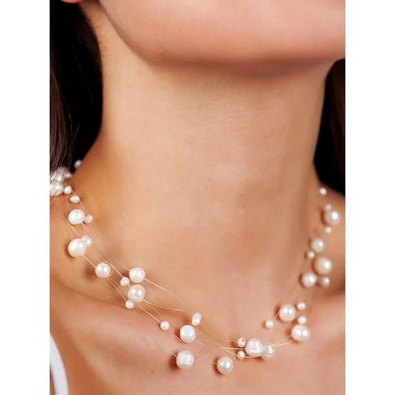 Faux Pearl Necklace for Women Big Pearl Necklace Chunky Pearl Necklace Exaggerated Large Pearl Choker Necklace Dainty Statement Bride Wedding Jewelry Gifts