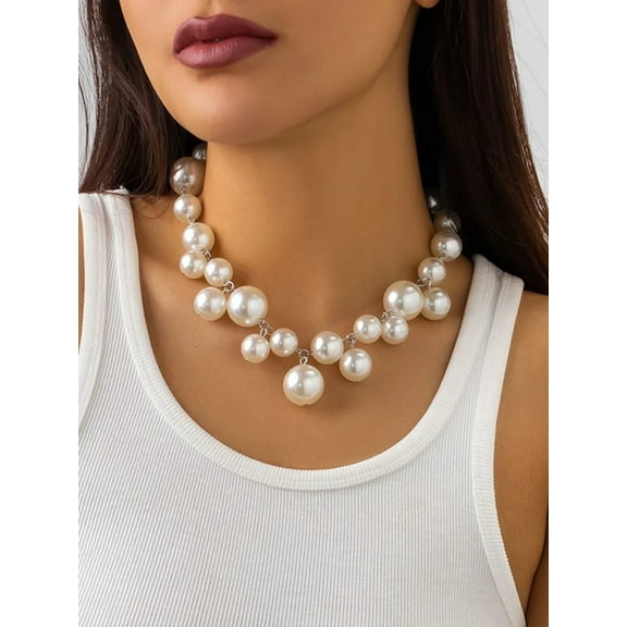 Faux Pearl Necklace for Women Big Pearl Necklace Chunky Pearl Necklace Exaggerated Large Pearl Choker Necklace Dainty Statement Bride Wedding Jewelry Gifts