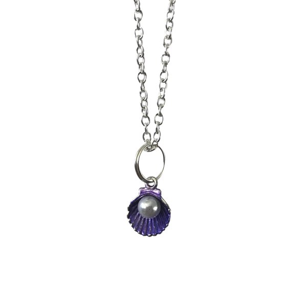 Faux Pearl On Purple Sea Shell Pendant Chain Necklace Novelty Gift Jewelry