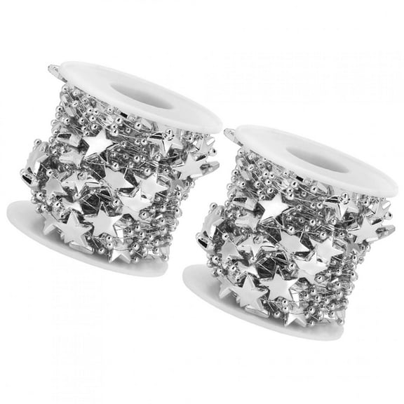 Faux Pearl Star Beads Garland - Christmas Tree Beads 11 Yards 2 Pack Silver Pearl Strands Spool Pearl String Bead Roll for Wedding Party Christmas Tree Decoration