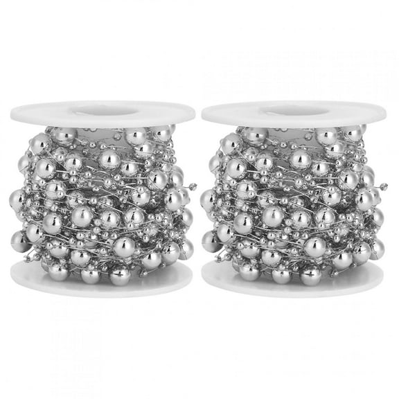 Faux Pearl Star Beads Garland - Christmas Tree Beads 11 Yards 2 Pack Silver Pearl Strands Spool Pearl String Bead Roll for Wedding Party Christmas Tree Decoration