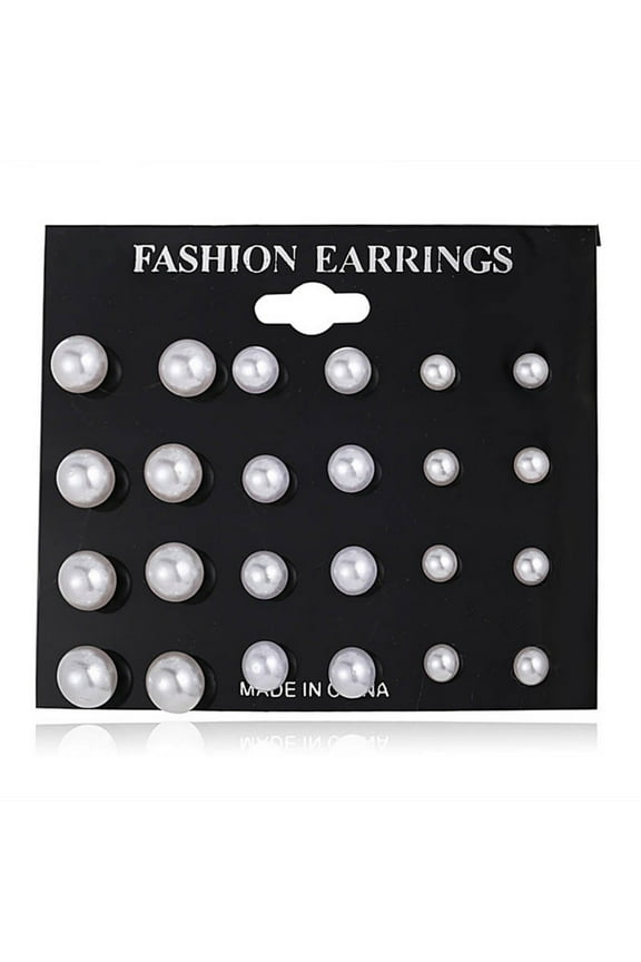 Faux Pearl Stud Earrings 12 Pairs, Stainless Steel Hypoallergenic Starter Set for Women