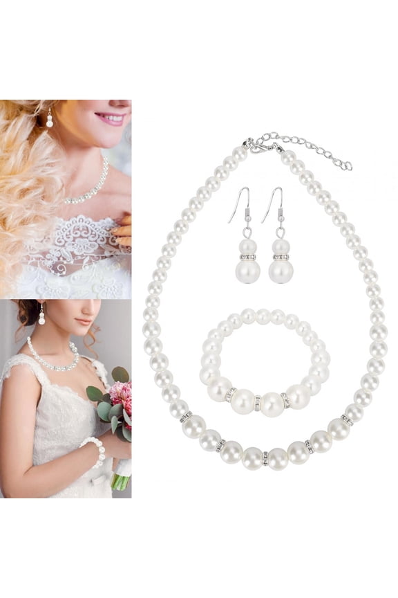 Faux Pearl Wedding Necklace Earring Bracelet Sets Bridal Jewelry Set for Women Party Gift, Jewelry Set, Wedding Bridal Jewelry Set