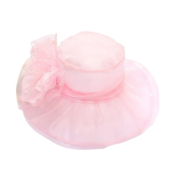 Faux Pearls Flower Decor Organza Bucket Hat Thin Elegant Sun Cap Fashion Accessories