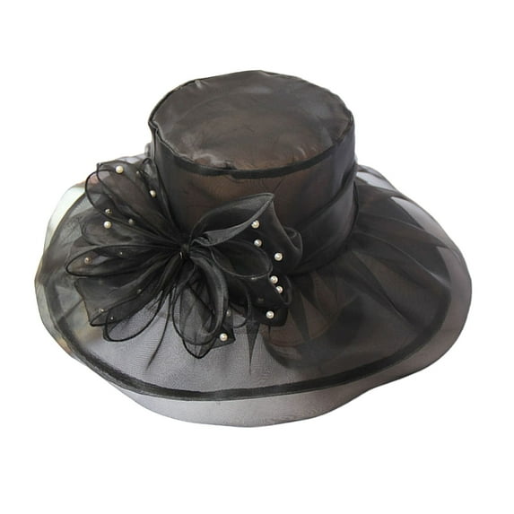 Faux Pearls Flower Decor Organza Bucket Hat Thin Elegant Sun Cap Fashion Accessories