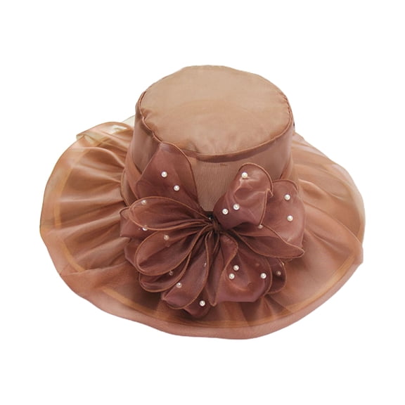 Faux Pearls Flower Decor Organza Bucket Hat Thin Elegant Sun Cap Fashion Accessories
