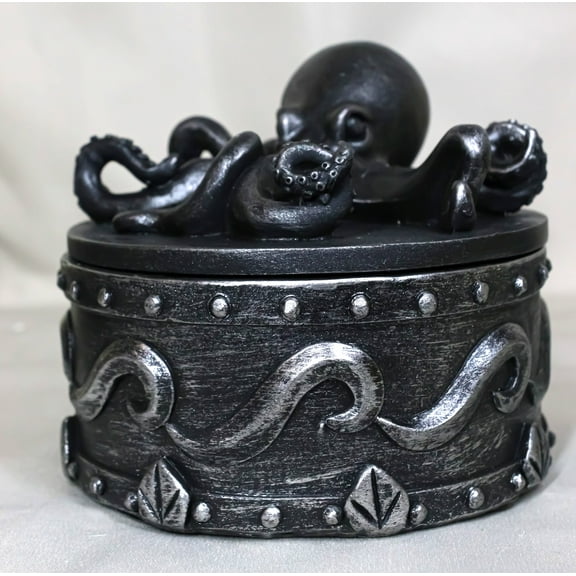 Faux Pewter Nautical Marine Octopus Keeper Of The Seas Decorative Box Figurine