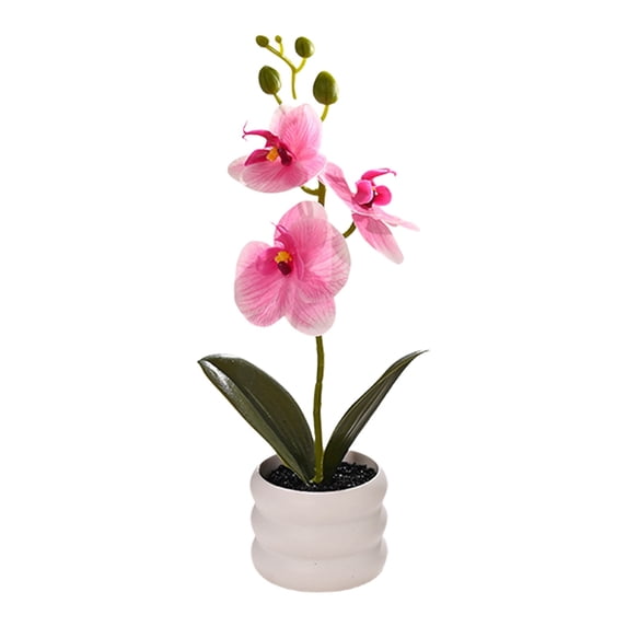 Faux Phalaenopsis Orchid Artificial Flowers 12 Inch - Realistic PE Plastic Potted Decor for Home/Wedding, (Pink)
