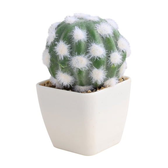 Faux Plush Green Plants Mini Potted, Artificial Cactus for Home Office Desk Decor, Zero Maintenance Small Decorative Ornaments, 1 Cactus