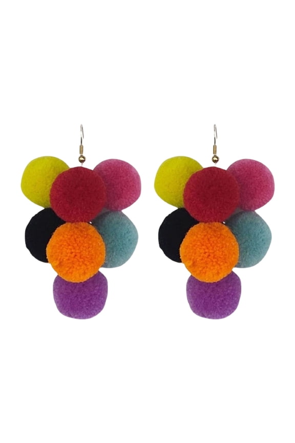Faux Pom Beads Dangle Earrings for Women, Unique Bohemia Earring, Colorful Statement Earring Cute Candy Colored Drop Dangle Geometric Jewelry Earrings For Gift Party Carnival Decorations