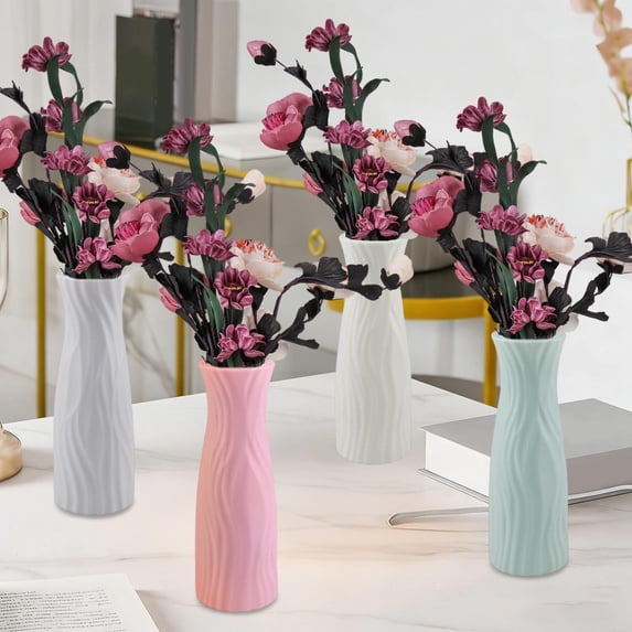 Faux Porcelain Plastic Vase - Decorative Craft Container for Dry & Wet Flower Arrangements, Imitation Glaze Finish for Home Office Decor, Durable Shatterproof Flower Pot for Use, 8*2.8in, White