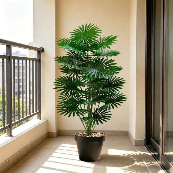 Faux Potted Palm Tree 24 Leaves with Pot, Artificial Tropical Plants, Realistic Fake Greenery for Home Office Desk Shelf Living Room Kitchen