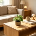 thumbnail image 1 of Faux Potted Plant in Woven Straw Basket – Assorted Leaf Styles Mini Artificial Greenery for Home Office Shelf Tabletop, 1 of 6
