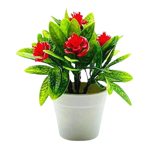 Faux Potted Rose Flowers 5.9" Plastic Plant Arrangement for Table Centerpieces Home Office Desk Shelf Décor Small Pot, Artificial Potted Flower*1