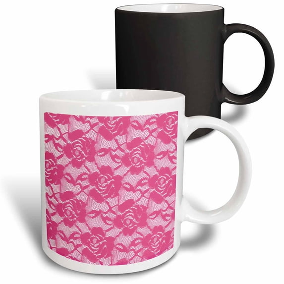 3drose, Faux Printed Pink Rose Lace Effect, 11oz Magic Transforming Mug