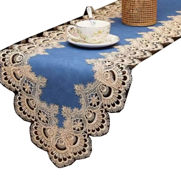 Faux Pu Leather Lace Trim Table Runner Table Cloth Wedding Party Room Decoration
