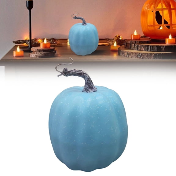 Faux Pumpkins,Polyester Ice Silk Faux Harvest Pumpkin,Large Reusable Artificial Pumpkin Decor,Blue Rustic Fall Big Fake Pumpkin Ornament,Perfect for Thanksgiving,Halloween,Farmhouse Home,Porch