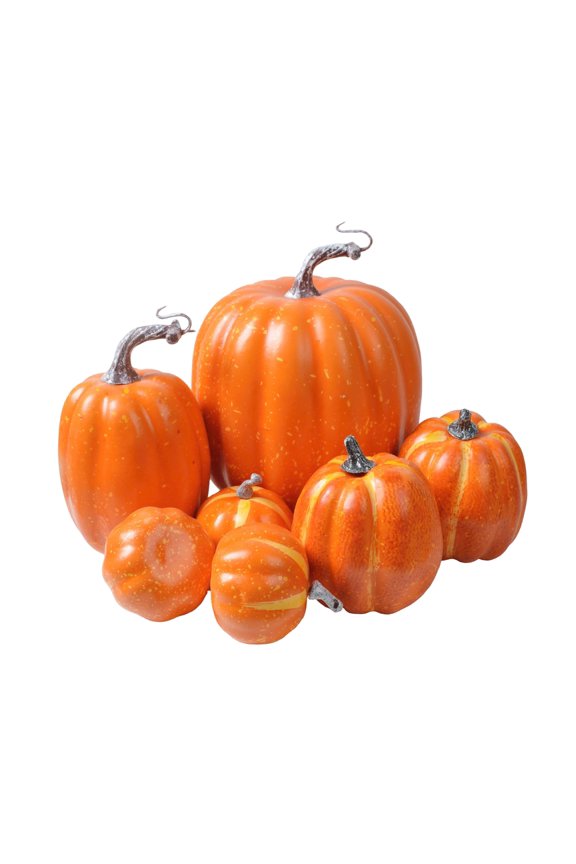 Faux Pumpkins for Outdoor for Fall Decor 7 Piece Assorted Size Artificial Pumpkins for Home Halloween Thanksgiving Party Table and Porch Display