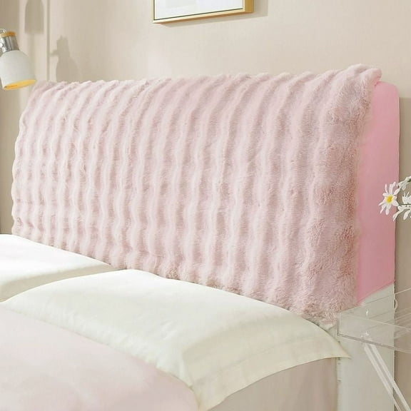 Faux Rabbit Bed Headboard Slipcover for Queen 59in Plush Bed Headboard Cover Soft Dustproof Protector Cover Bedroom Decor Pink