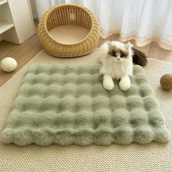Faux Rabbit Fur Area Rug, Green Fluffy Soft, Rectangle Fuzzy Carpet for Living Room, Bedroom, Machine Washable Shaggy - 3D Bubble (19.7x13.8 Inch)