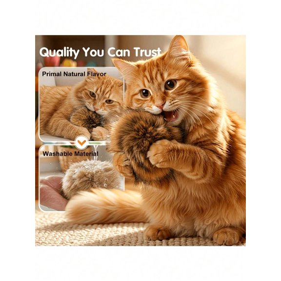Faux Rabbit Fur Ball Cat Toys, Multicolor, Washable, 2-Pack