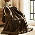 thumbnail image 1 of Faux Rabbit Fur Blanket: 60" x 80" Twin Luxury Soft Fluffy Thick Fur Throw Blanket for Couch Bed Sofa - Cozy Plush Bubble Blankets for Winter: Flannel Fleece Decorative Blanket(Cocoa Brown), 1 of 16