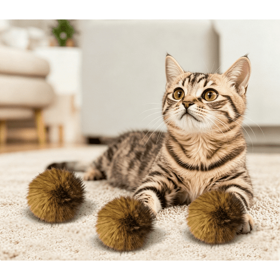 Faux Rabbit Fur Catnip Toy Ball for Indoor Cats, Soft Interactive Play Toy, Washable and Durable, Encourages Exercise and Bonding Between Pets and Owners 3PCS