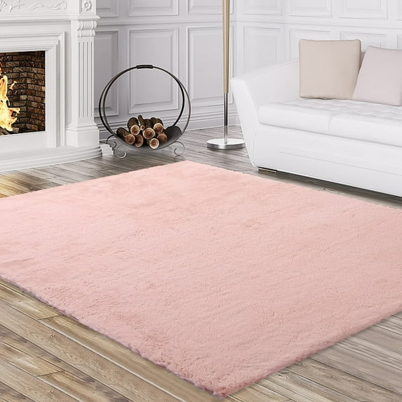 Faux Rabbit Fur Chair Cover Couch Pad Area Rug Soft Seat Cushion Pad Fluffy Bedside Carpet Mat for Bedroom Floor Living Room, 2.6 x 4ft Rectangle, Pink