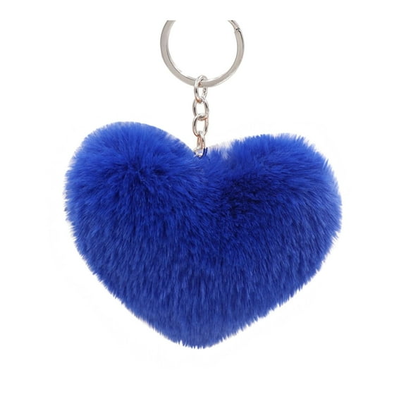 Faux Rabbit Fur Keychain,Furry spherical Keychain,Soft Artificial Rabbit Fur Keychain Love Heart Plush Key Ring,Fluffy Love Heart Keychain Key Ring,for Pendant Handbag Bag Wallet Decor(Z1-Blue)