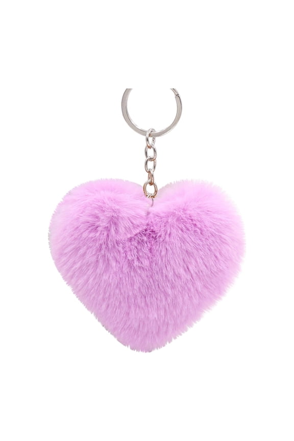 Faux Rabbit Fur Keychain,Furry spherical Keychain,Soft Artificial Rabbit Fur Keychain Love Heart Plush Key Ring,Fluffy Love Heart Keychain Key Ring,for Pendant Handbag Bag Wallet Decor(Z1-Purple)