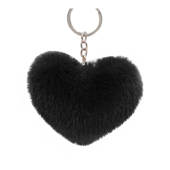 Faux Rabbit Fur Keychain,Furry spherical Keychain,Soft Artificial Rabbit Fur Keychain Love Heart Plush Key Ring,Fluffy Love Heart Keychain Key Ring,for Pendant Handbag Bag Wallet Decor(Z1-Black)