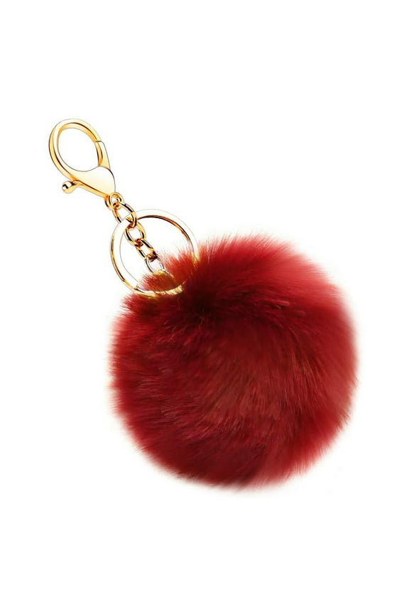 1 Pcs Keychain,Faux Fur Puff Ball Keychain,Soft Cute Plush Ball Key Ring,Artificial Soft Fur Ball Keychain Accessories,Durable Car Key Holder,Practical Key Holder Suitable for Daily(Red1)