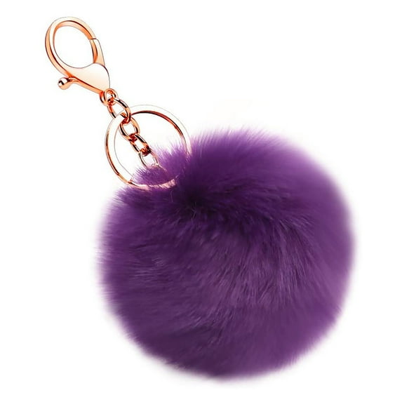 Faux Rabbit Fur Keychain,Furry spherical Keychain – Soft Plush Tennis Ball Key Ring,3" Diameter – Lightweight Fluffy Sports Bag Accessory – Compatible with Backpacks,Purses,Keys,Tennis Bags(Purple2)