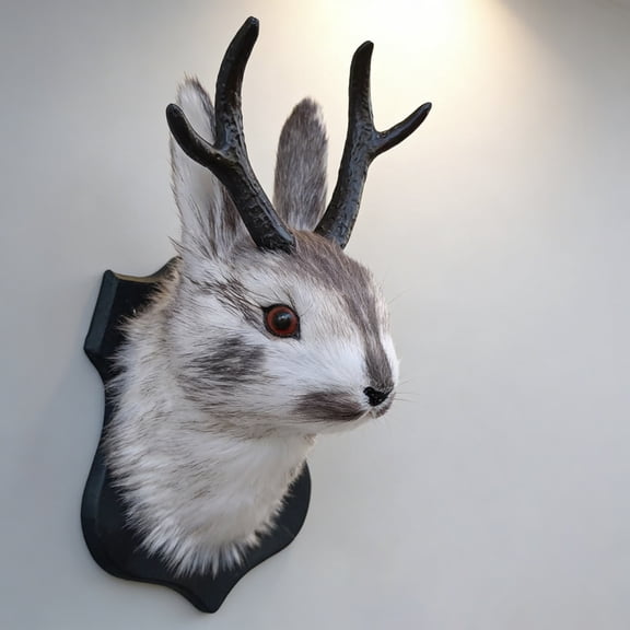 Faux Rabbit with Antlers Wall Mount Decor, Rustic Bunny Head Wall Sculpture for Living Room Bedroom Home Art Decoration, 10.2 x 5.5 x 5.1 Inches