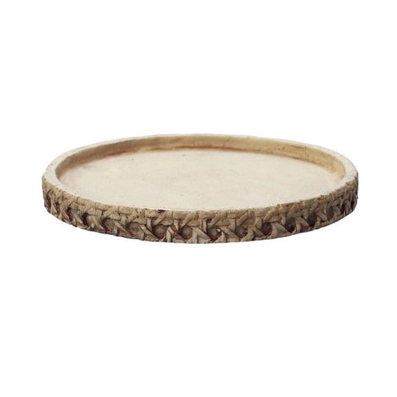 Faux Rattan Cement Plant Drip Tray for Indoor Pots, 3 Sizes