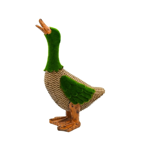 Faux Rattan Moss Duck Resin Easter Decorations, Flocked Easter Duck easter decor Green Duck, Artificial Animal Easter Decorations for Home Garden