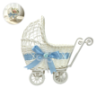 thumbnail image 1 of Faux Rattan Weave Pram Shaped Flower Basket with Wheels and Handle Multi-Functional Storage for Home Decor Weddings and Parties, 1 of 5