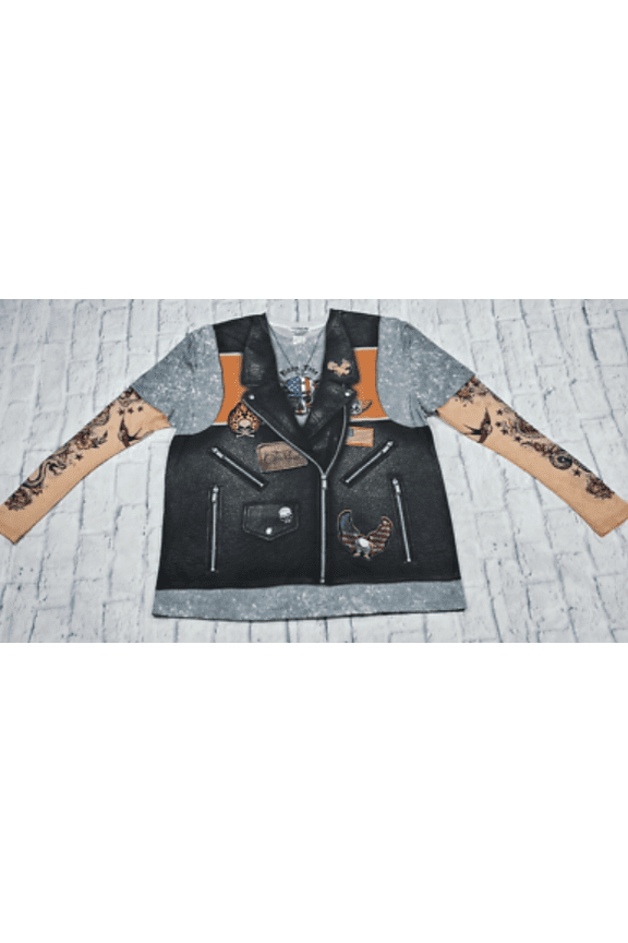 - Biker Tattoo Sleeve Undershirt and Biker Vest T-Shirt Illusion Combo (Men's Large)