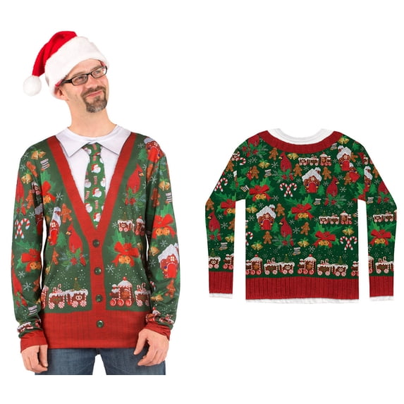 Adult size Ugly Christmas Cardigan T-Shirt - Ugly Sweater - 5 sizes