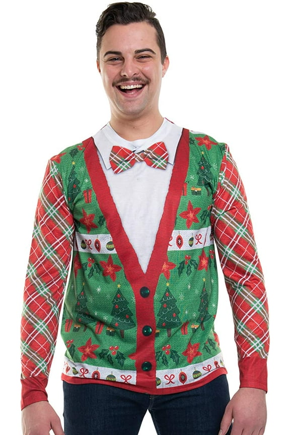 Men's 3D Photo-Realistic Ugly Christmas Sweater Long Sleeve T-Shirt, Small