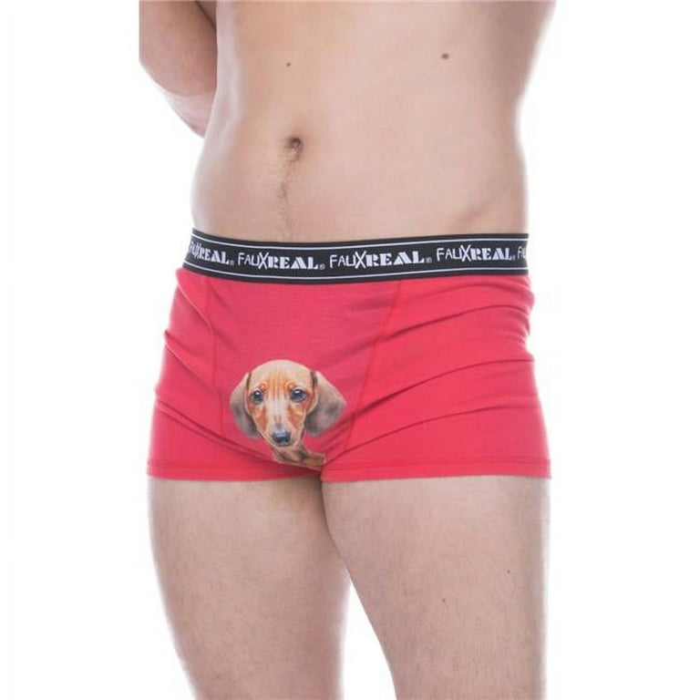 Faux Real Mens Funny Red Weiner Dog Boxer Briefs Dachshund Boxer Shorts  X-Large